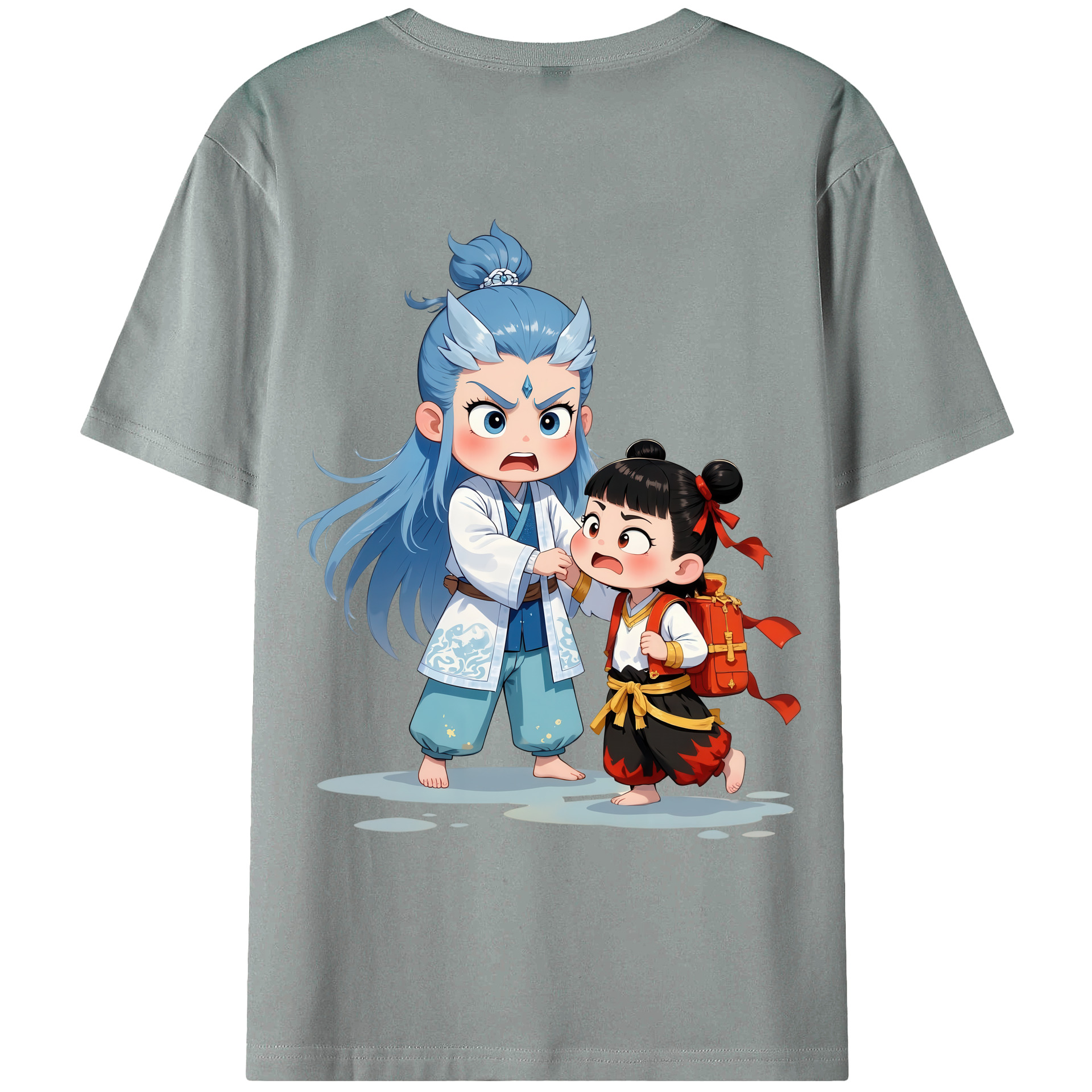 （画像用） Ne Zha 2 ナタ 魔童の大暴れ 綿100％ メンズ半袖Tシャツ（バックプリント） 通気性